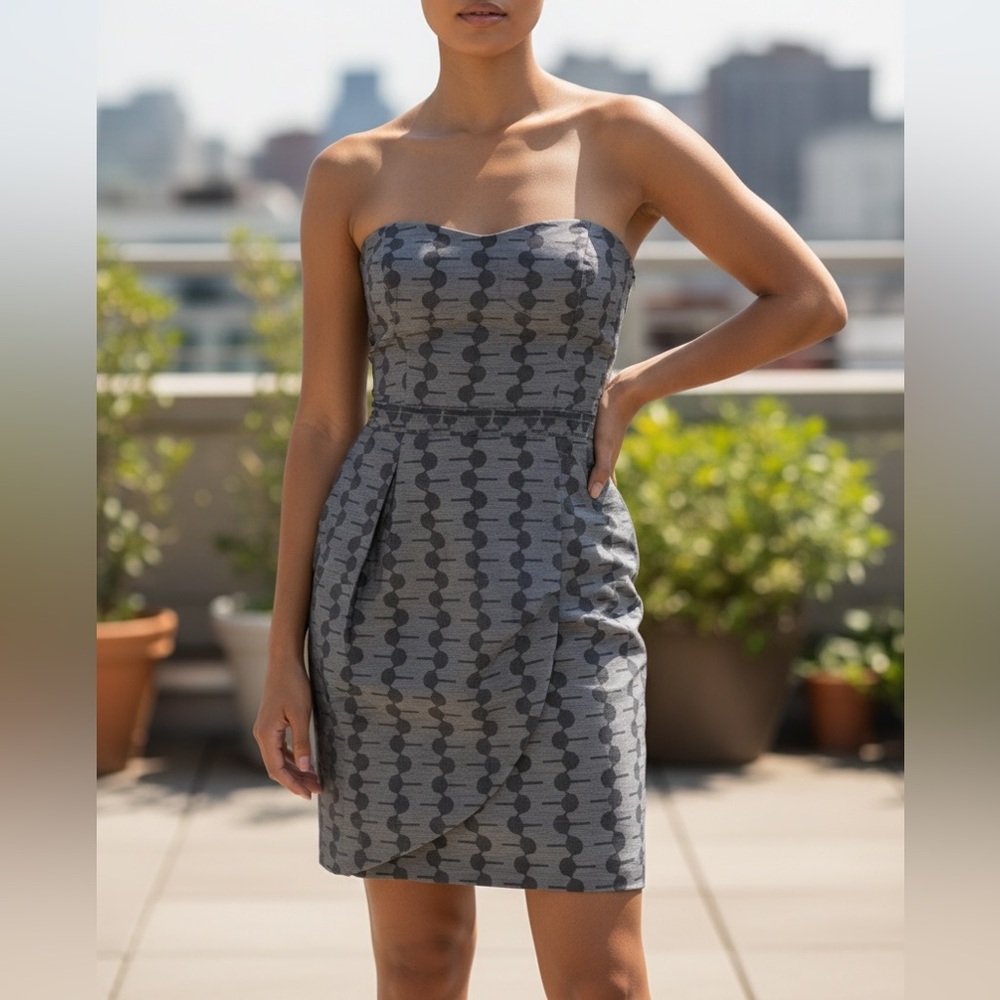 Max & Cleo Dress Medium Silver Gray Polka Dot Party Strapless Tulip New